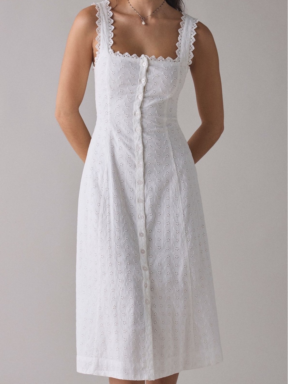 Kimchi Blue White Eyelet Lace Button-Front Midi Dress - Picture 2 of 9